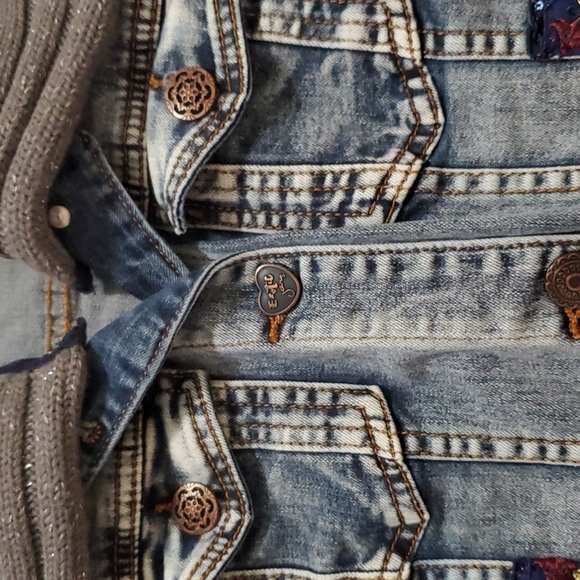 Desigual jean jacket with crochet knit overlay removable collar size 38 - Picture 6 of 16